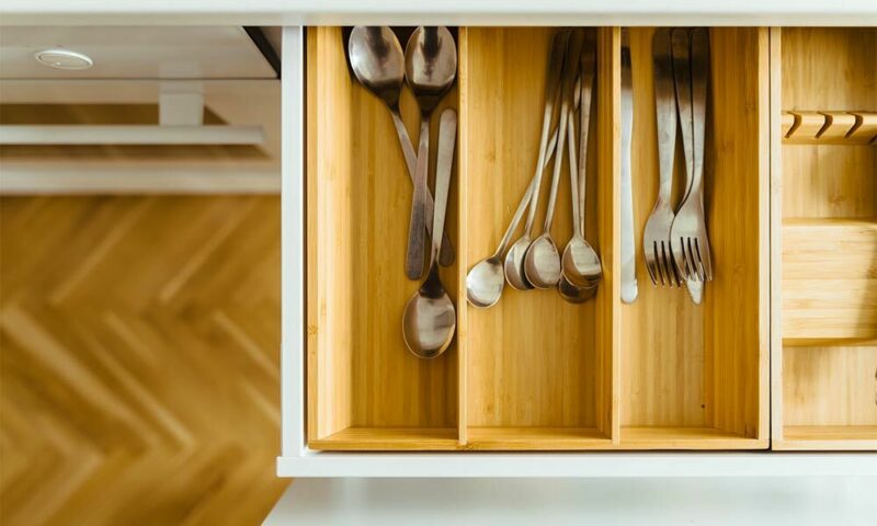 An open silverware drawer