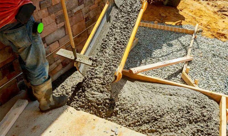 Concrete pour for house foundation.