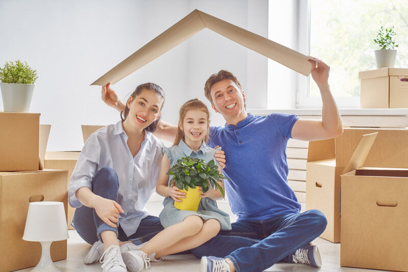 young family in house 3 people