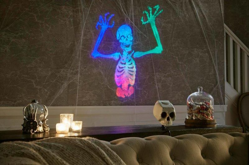 multicolored skeleton in house