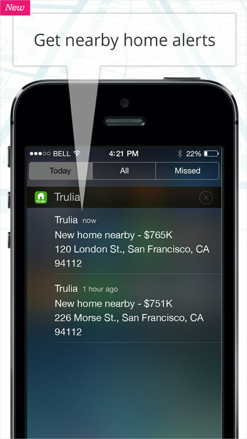 Trulia home alert on cell phone