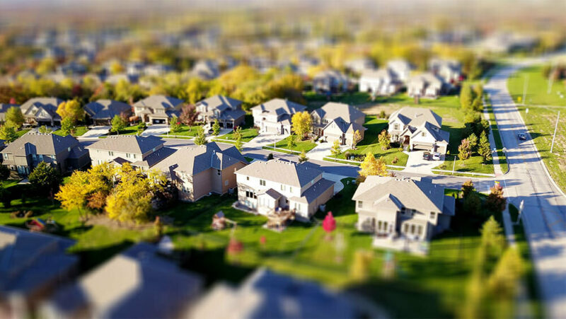 aerial view of houses in a neighborhood