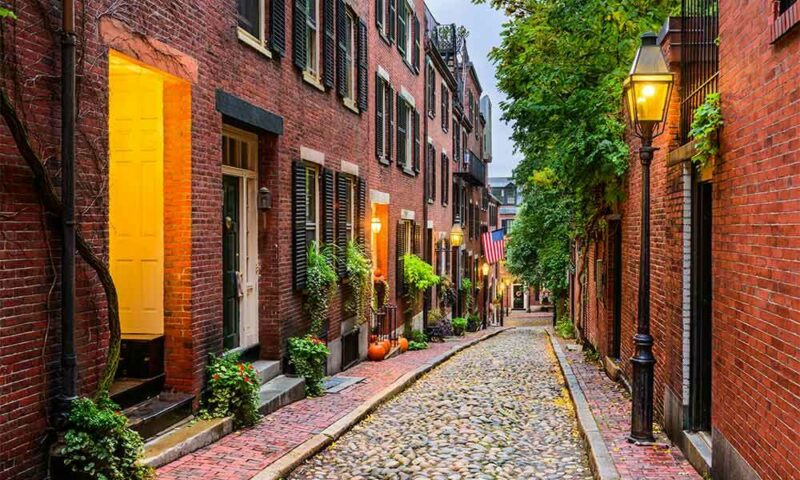 Brick condos along a street.