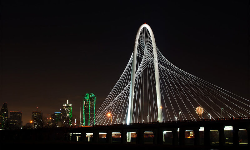 Margaret Hunt Hill Bridge on a Dallas, Texas night