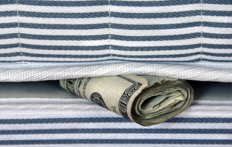 Hiding money under a mattress