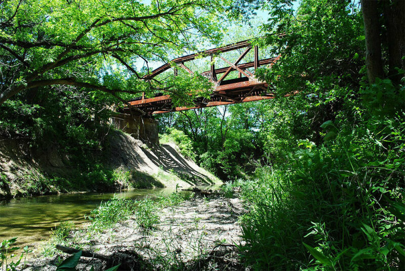 railroad bridge along the Trinity River