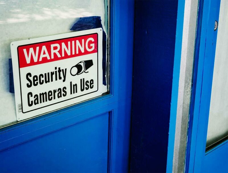 Security sign in the door