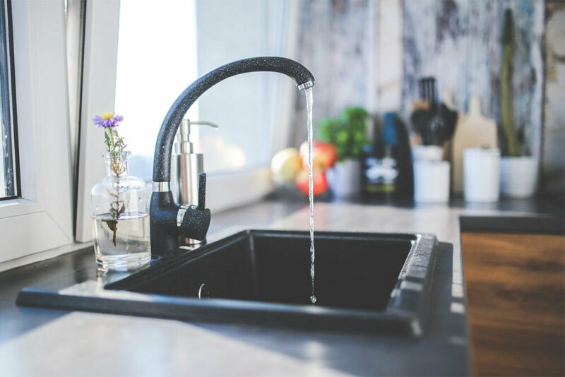 kitchen sink with running water