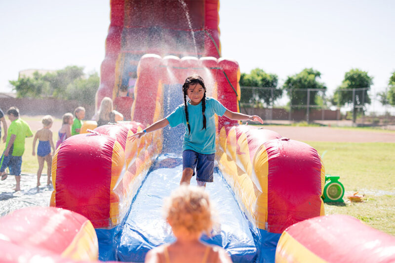 Backyard inflatable water slide