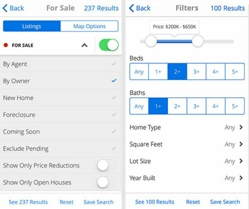 Zillow's filter tool