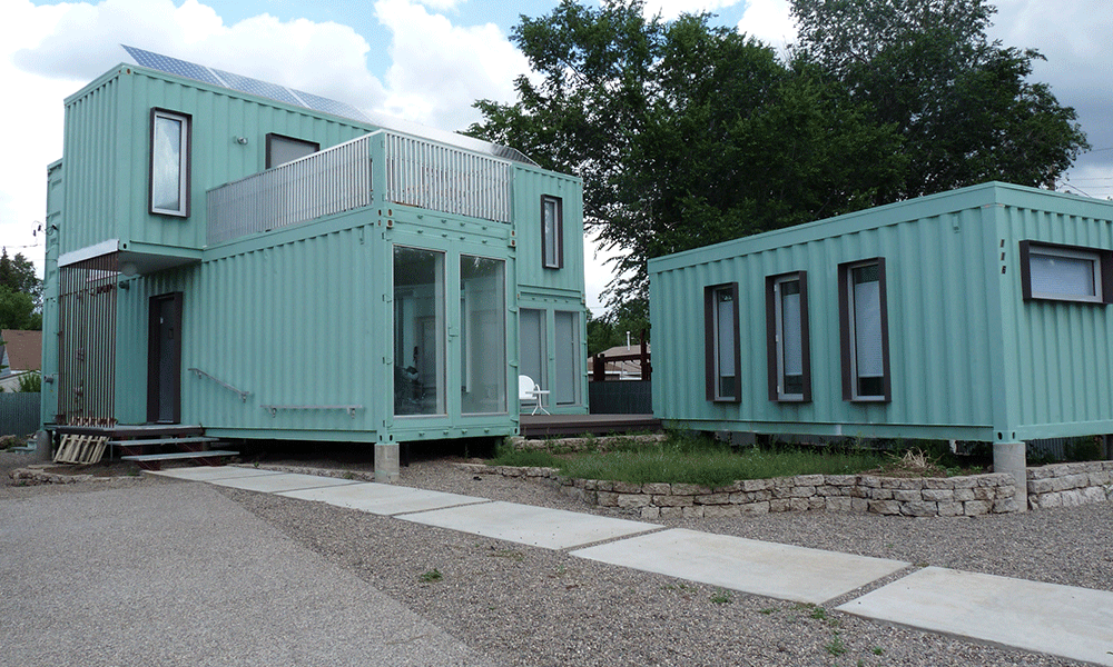 light blue shipping container home